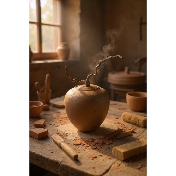 Carol Green Studio Pottery Lidded Jar-Bronze Vine Finial-Art-Raku Clay-Wabi Sabi - Picture 2 of 10